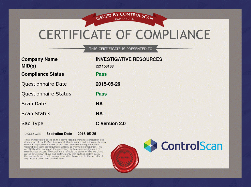 pci certificate compliance compliant